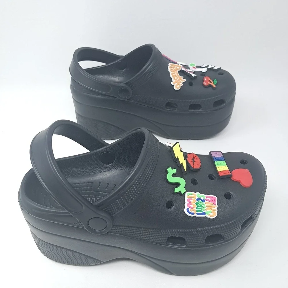 Cape Robbin Gardener-2 Chunky Platform Clogs Charms Black Size 7 Y2K Festival